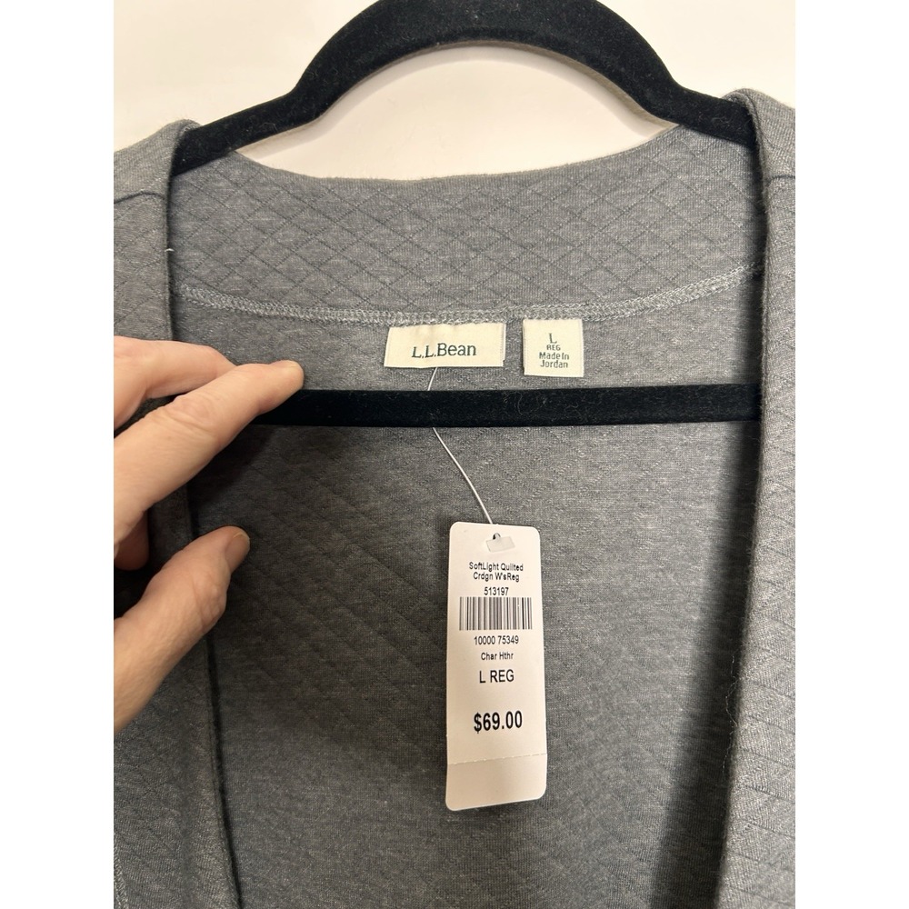 L.L. Bean Gray Textured Open Front Cardigan Jacket Cotton Blend Size Large New - Picture 3 of 9